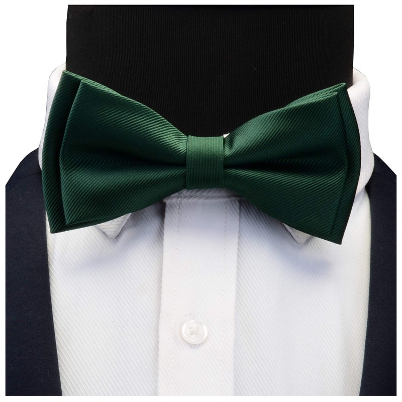 GUSLESON Dark Green Pre-tied Bow Tie Solid Bow Ties Adjustable Length Bowtie and Pocket Square Cufflink Sets (0577-02) - Image 4